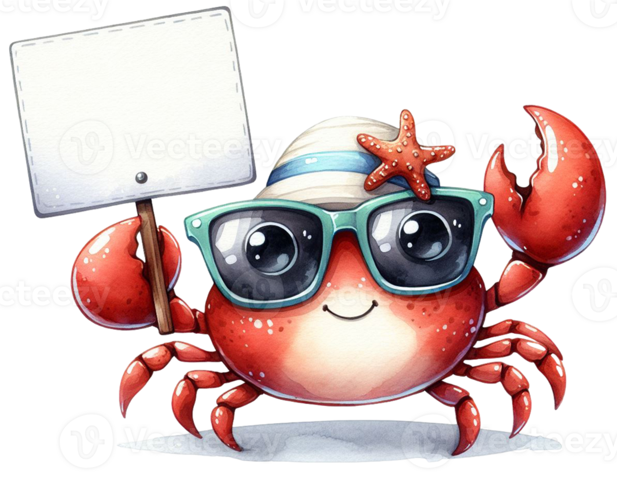 aigenerated crab with sunglasses holding a blank sign png