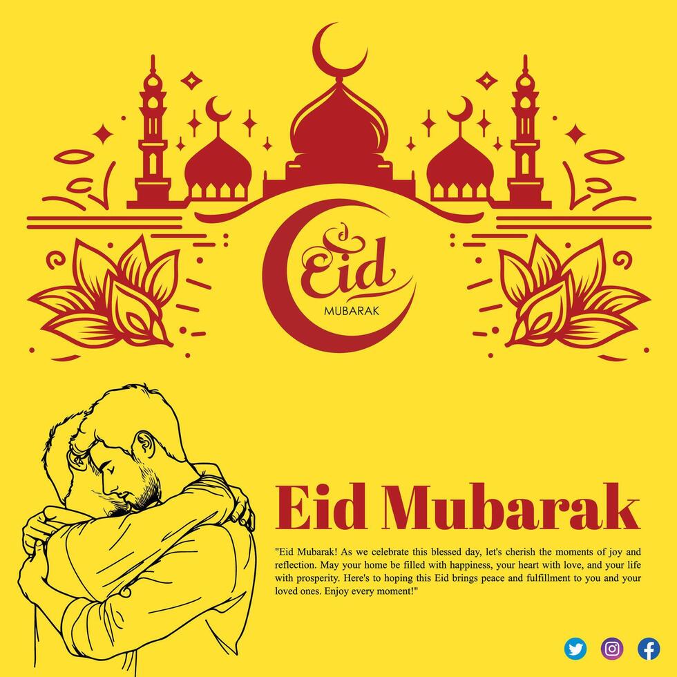 Eid Mubarak Festival Celebration in Islamic hugging Greeting Template vector