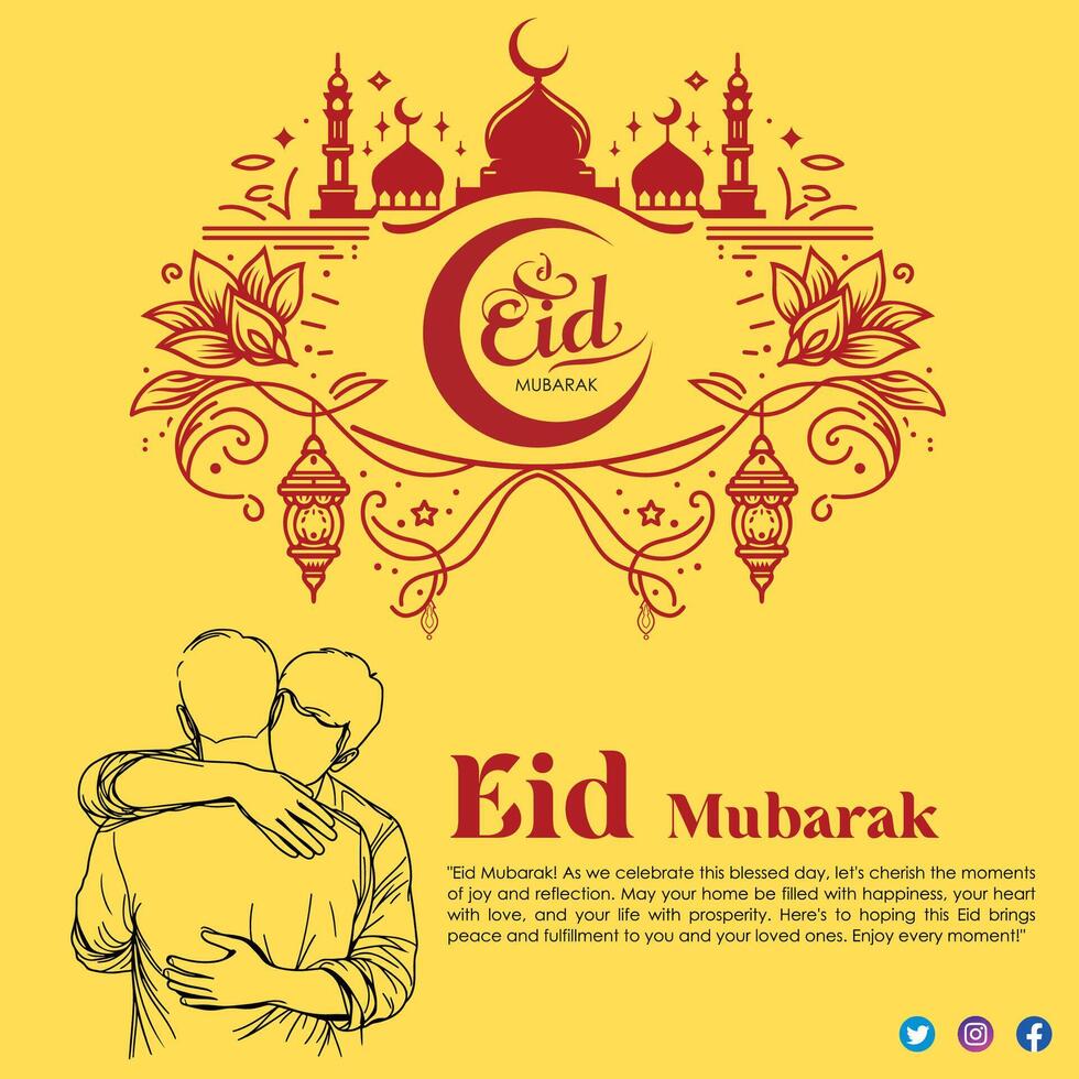 Eid Mubarak Festival Celebration in Islamic hugging Greeting Template vector