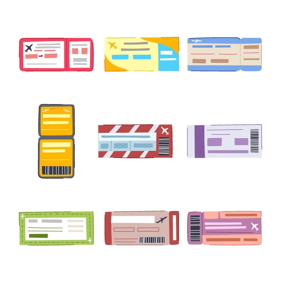 boarding pass set cartoon illustration vector