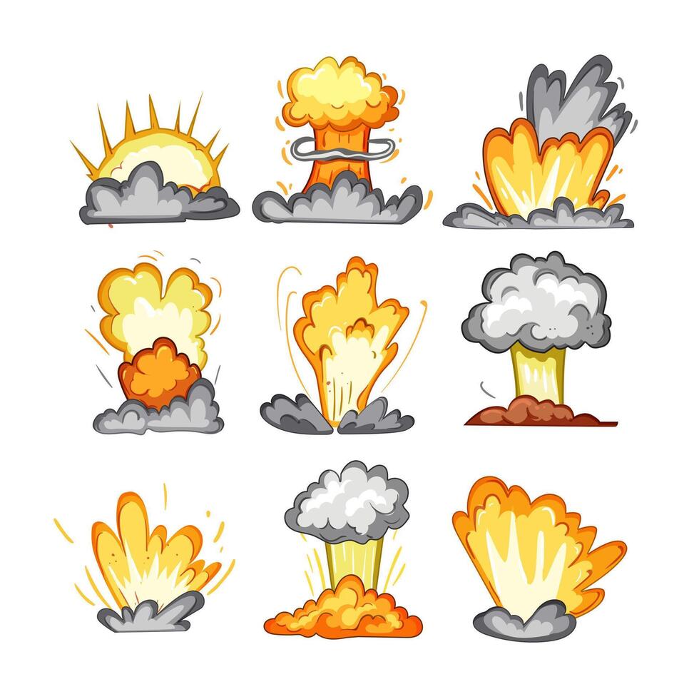 explosion effect set cartoon illustration vector