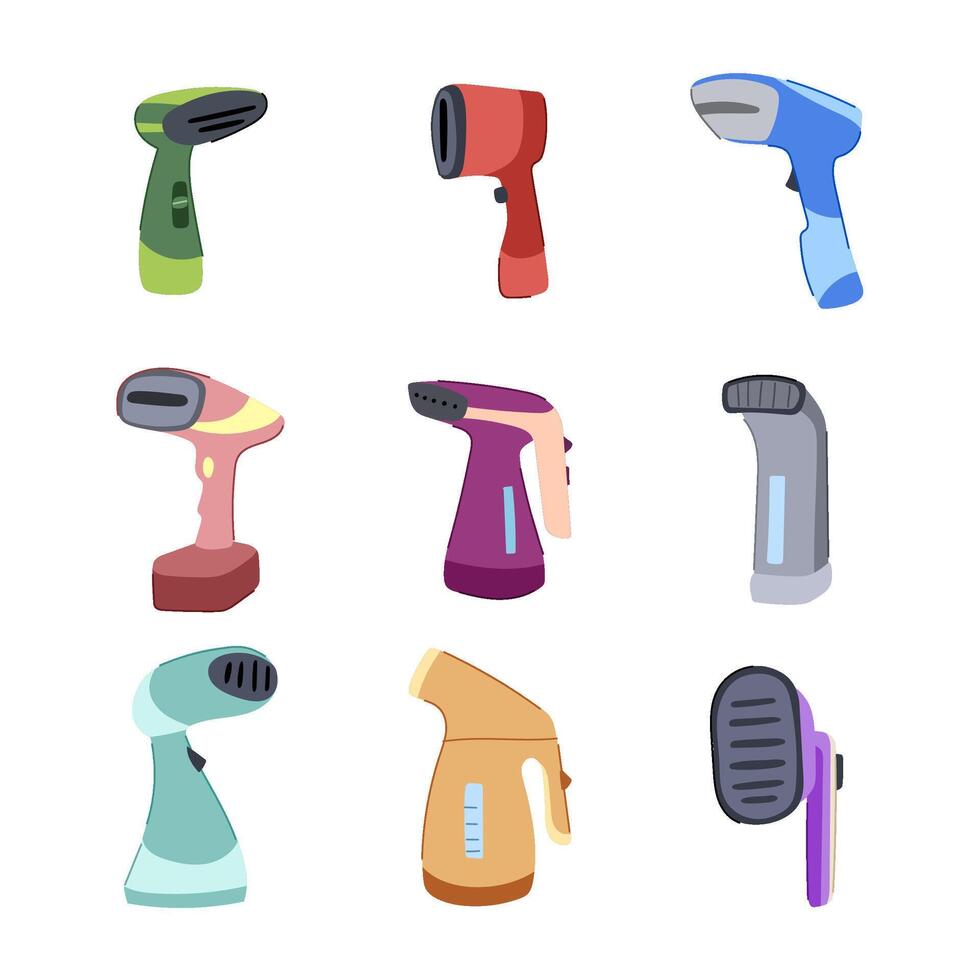 steamer portable set cartoon illustration vector