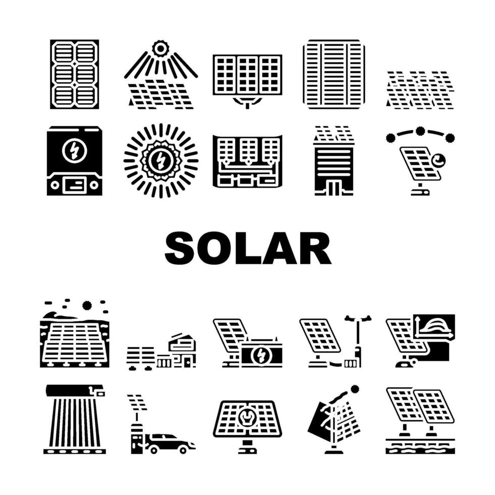 solar paneles energía poder Dom íconos conjunto vector