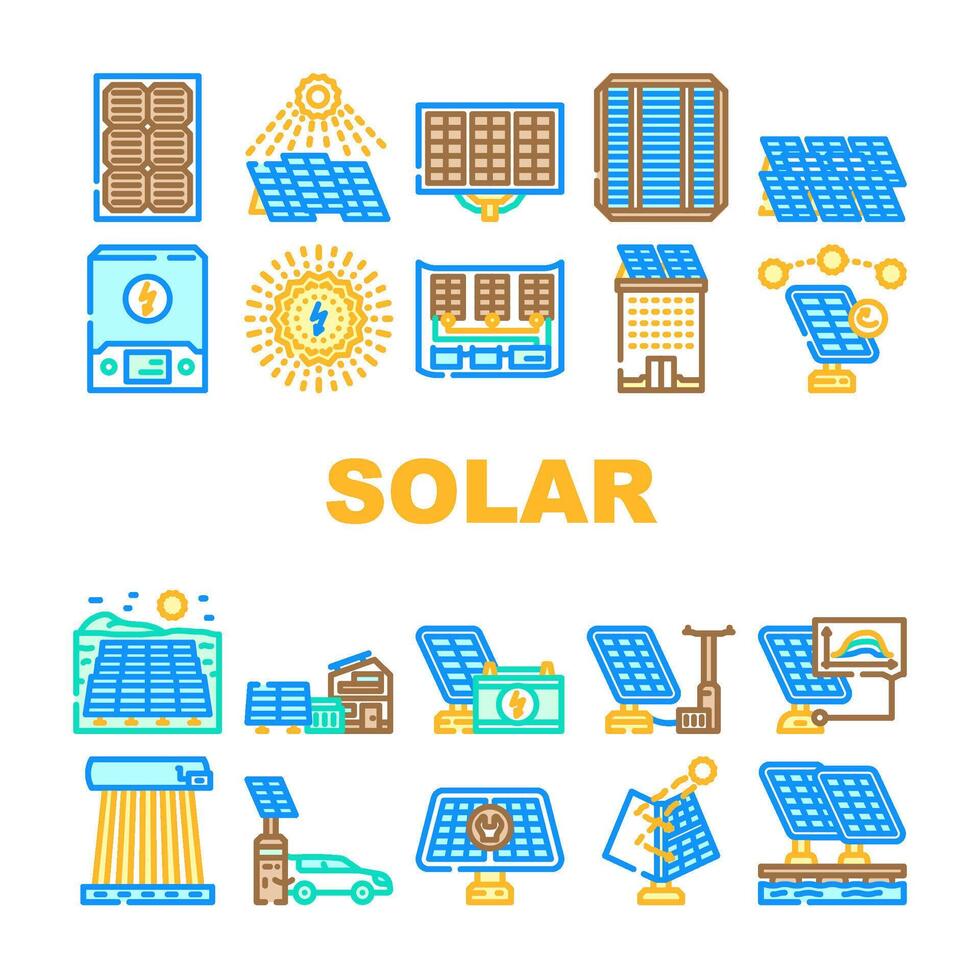 solar paneles energía poder Dom íconos conjunto vector