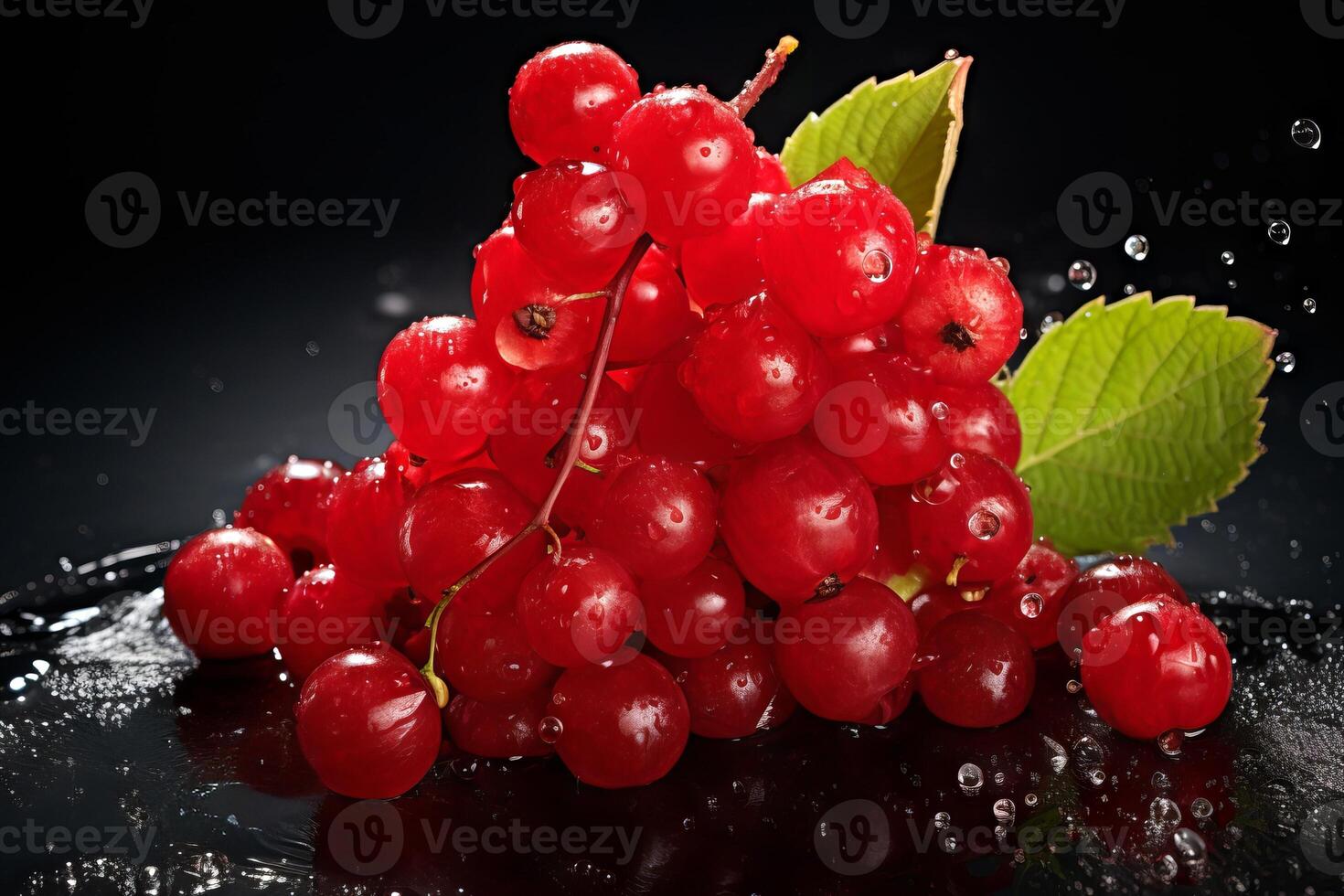 Fresco viburnum baya racimos acompañado por vibrante hojas. rojo bayas de viburnum en oscuro superficie. concepto de tradicional remedios, estacional frutas, y natural salud foto