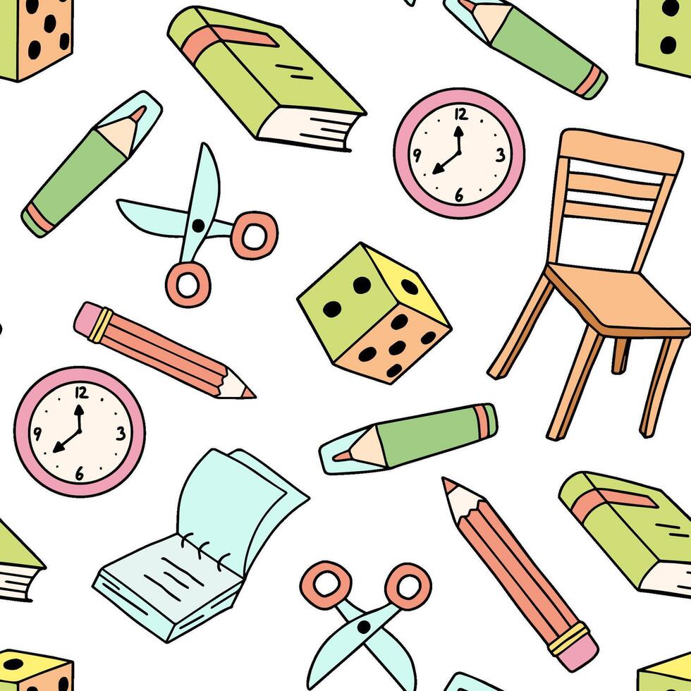 Seamless pattern with school and office supplies on white background vector