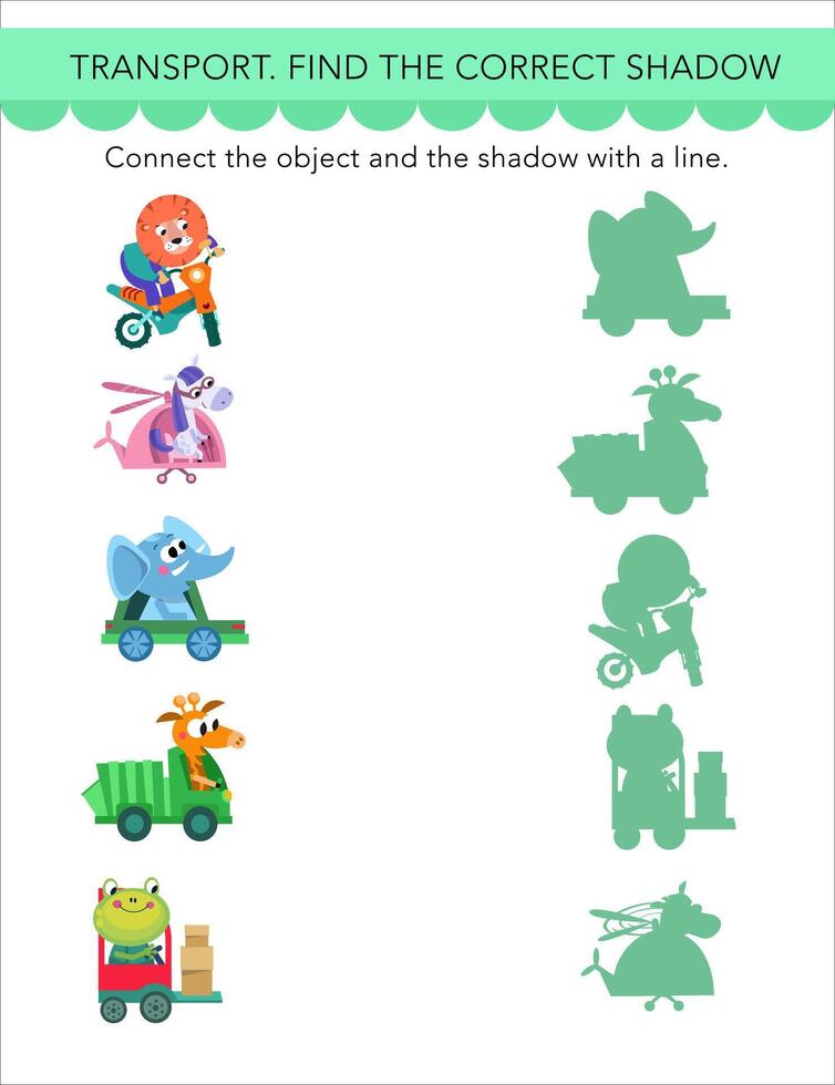 Find correct shadow. Puzzle Game for children. Cute cartoon style characters. Animals on white background. Preschool activity. illustrations. vector