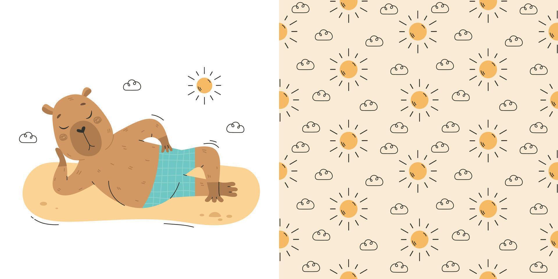 Capybara relaxing on seashore at summer holidays vector