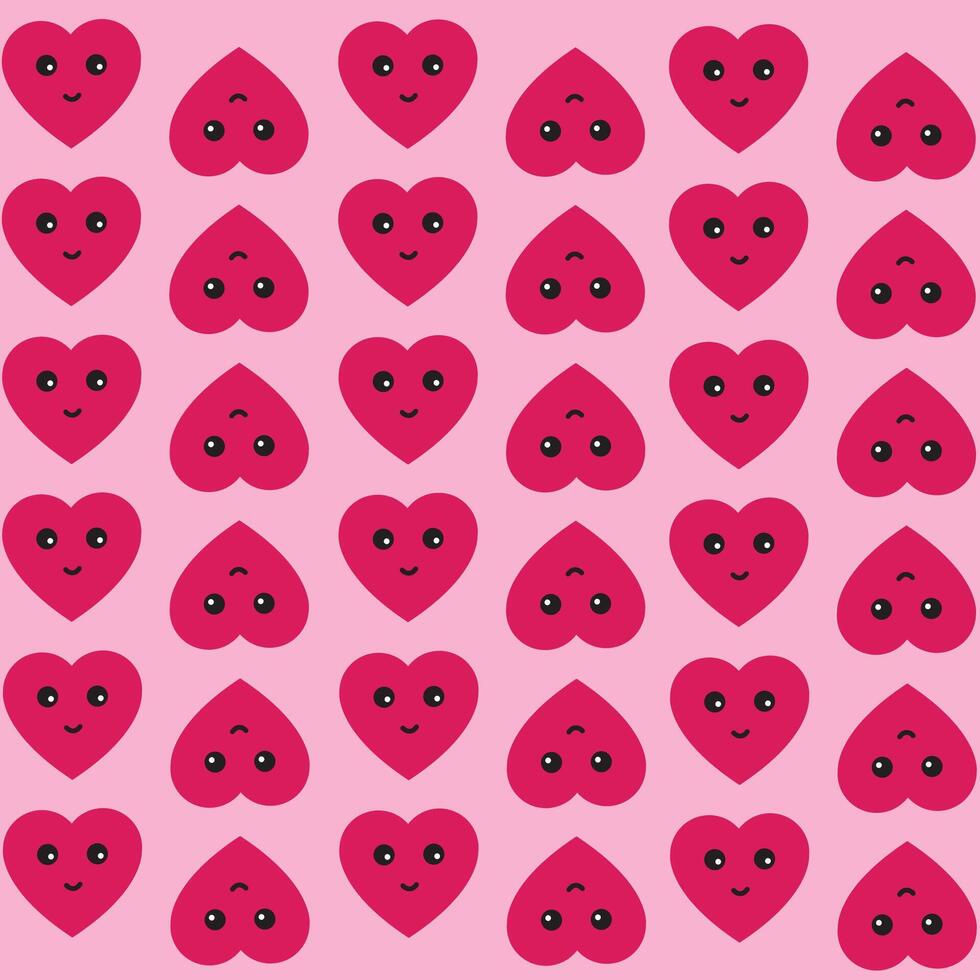 Smiling pink hearts. Pattern of hearts with happy faces in love vector