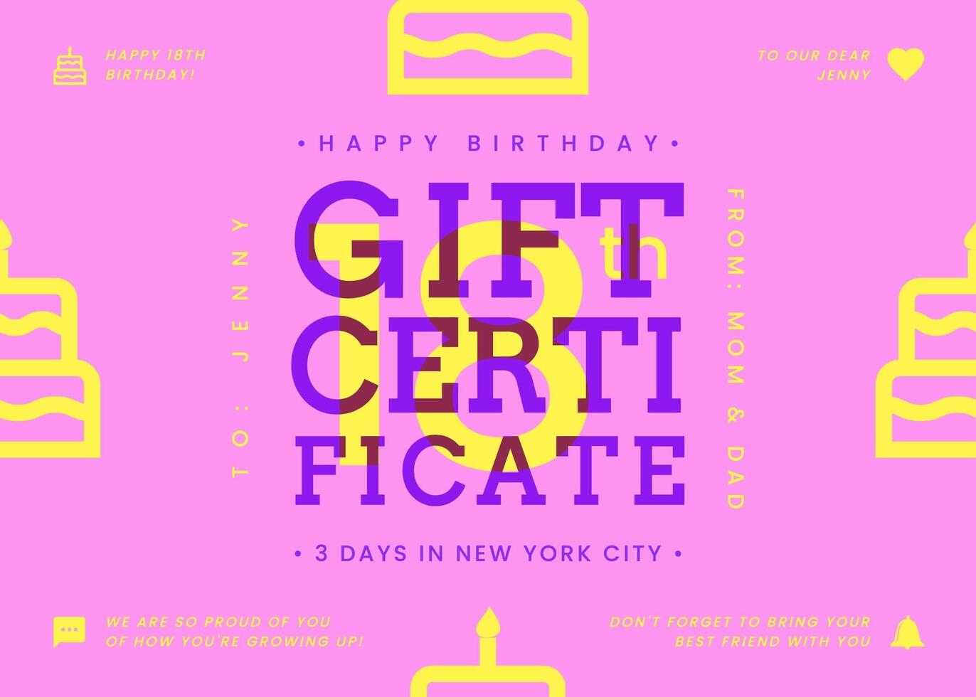 Minimalist 18th Birthday Gift Certificate Card Template