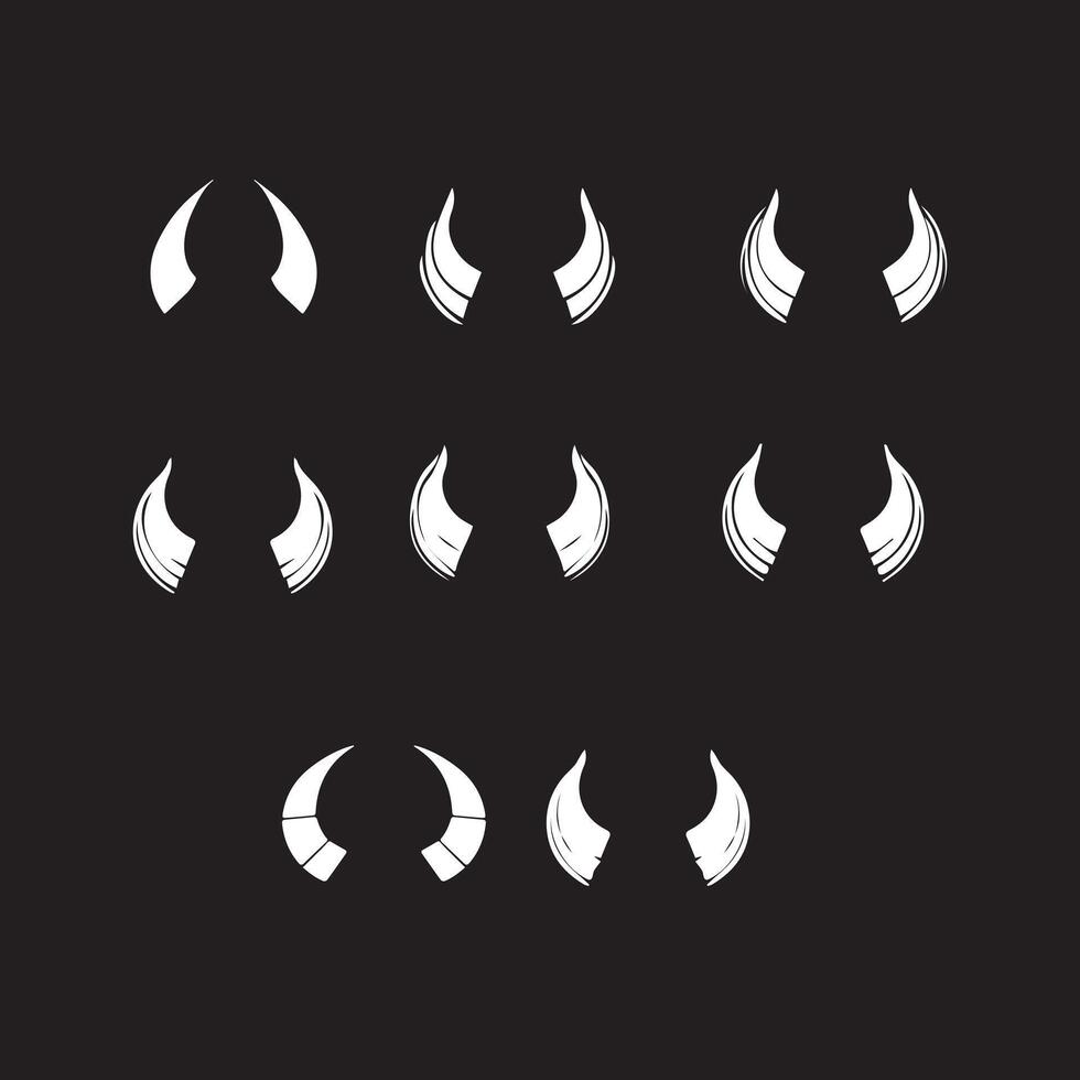 Black Silhouettes Of Horns Of Animals, Isolated Icons On Black Background vector