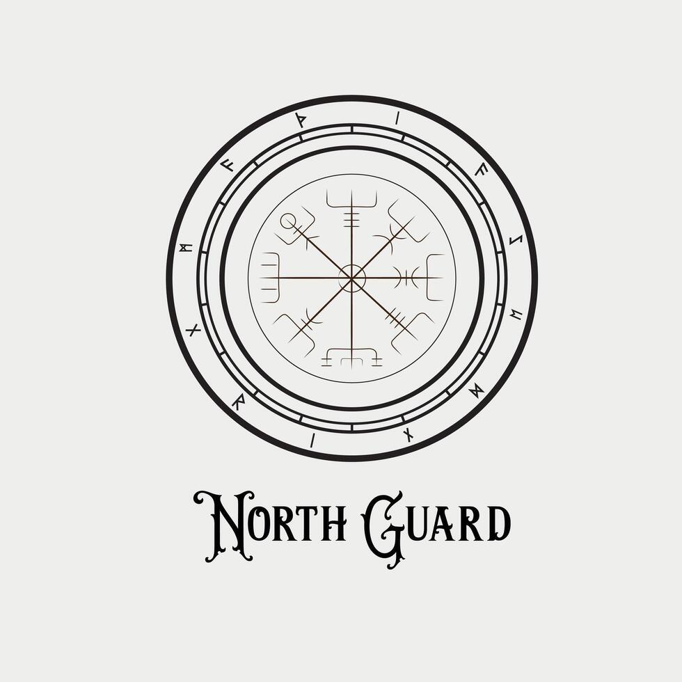 Vegvisir With Runes. Illustration Isolated On Grey Background. vector