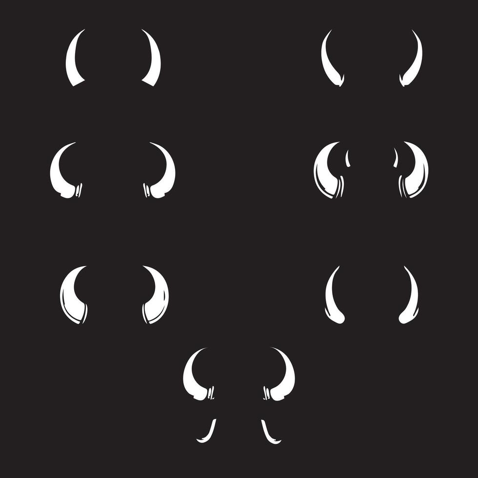 Horns Of Different Animals Icon Illustrations On Black Background vector