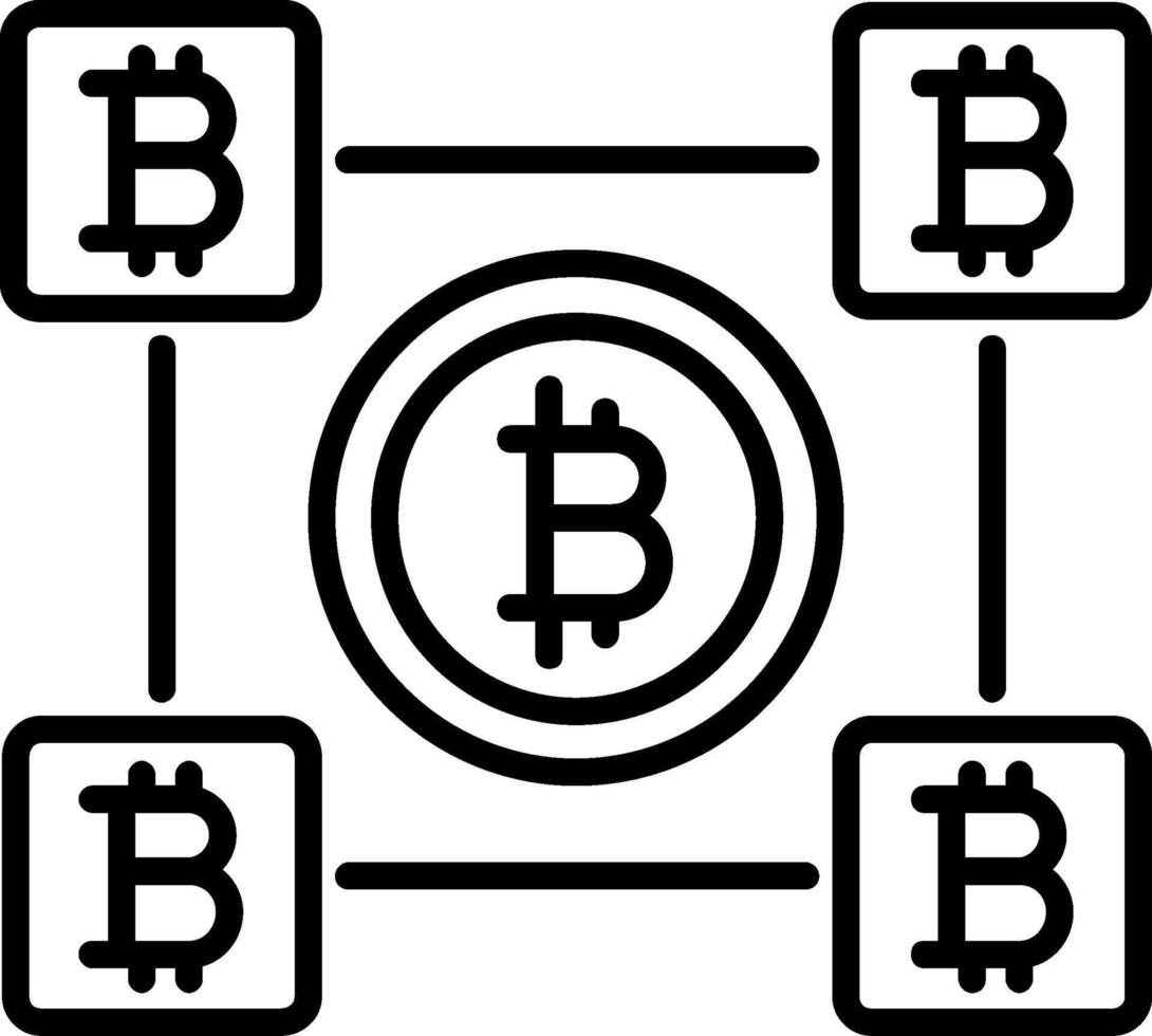 bitcoin bloques línea icono vector