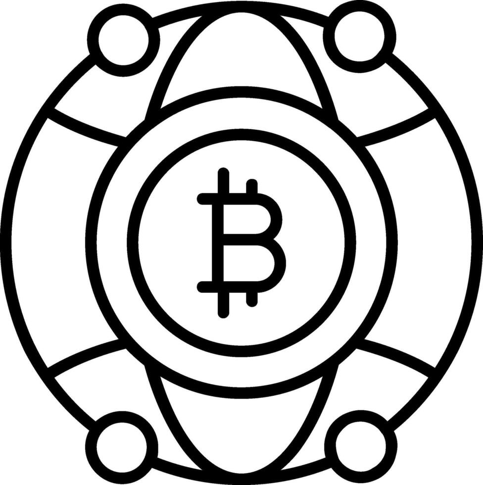 global bitcoin línea icono vector