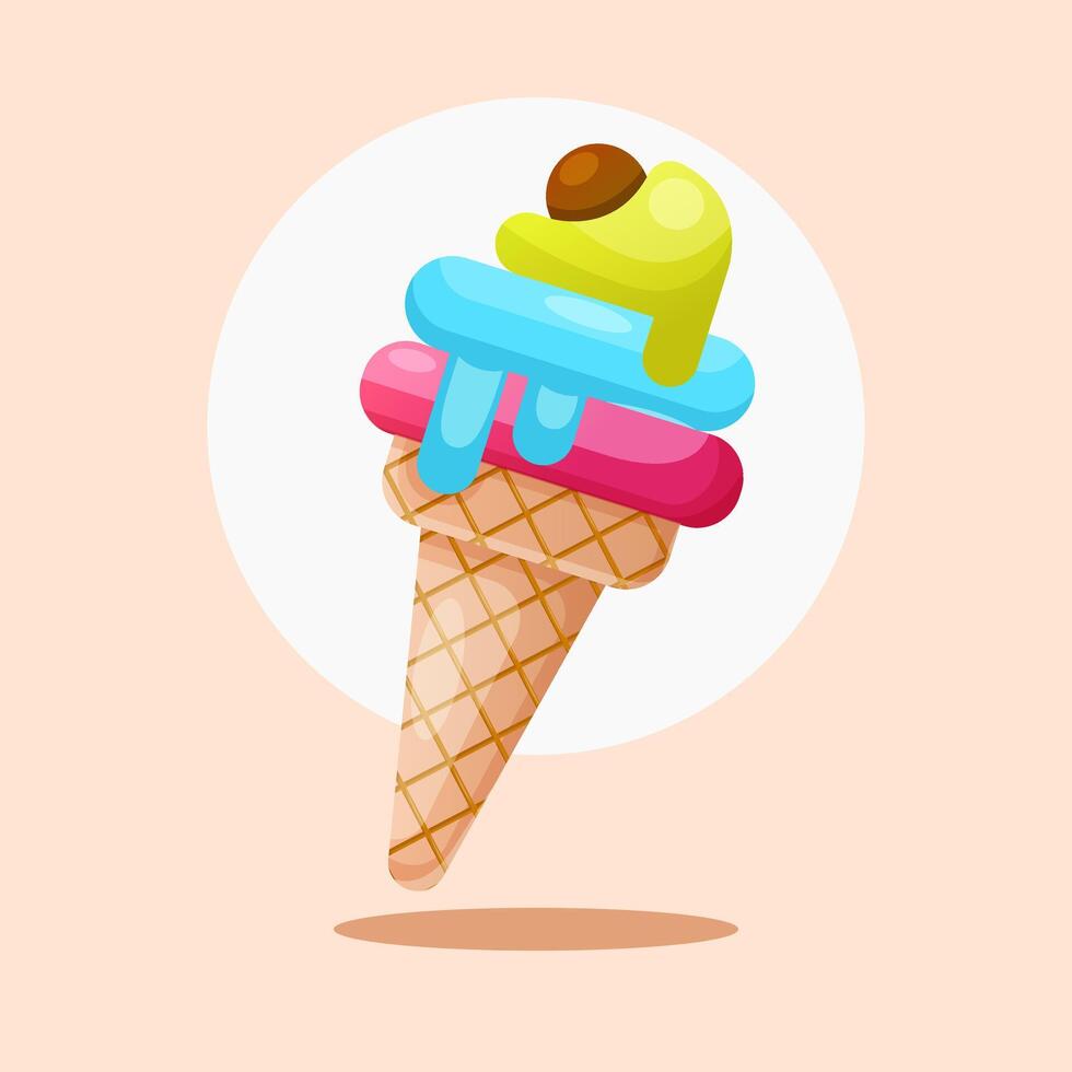 Ice cream with cartoon style, Ice cream in cute color and isolated on bright background vector