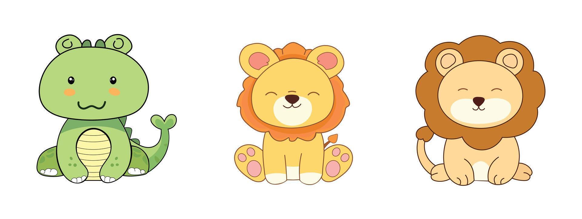 Zoo collection .Set of cute animals cartoon character design vector
