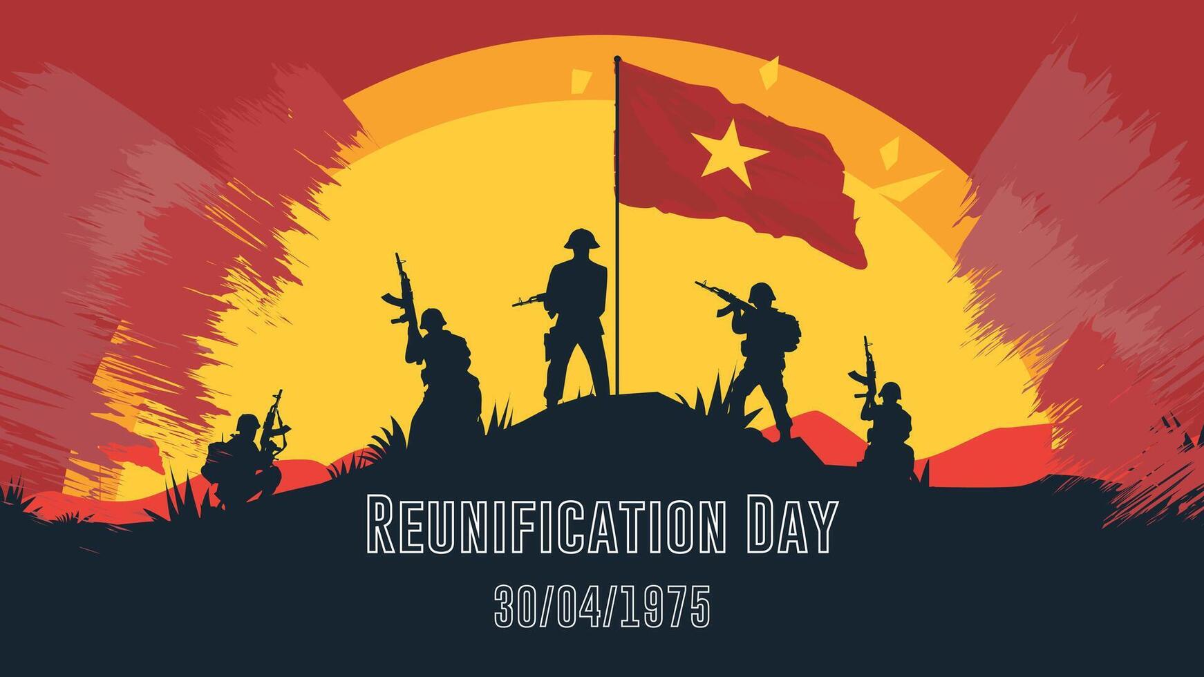 Vietnam reunification day background with flag and soldiers vector