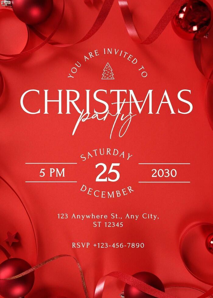 Red Minimalist Christmas Party Invitation Card template