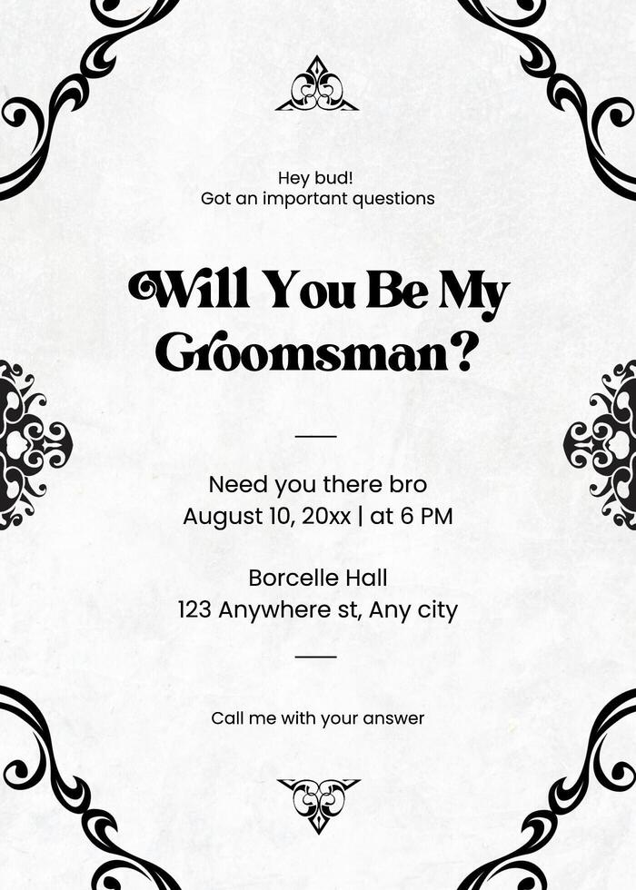 black white classic groomsman invitation template