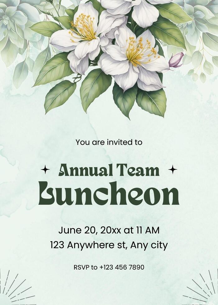 green floral luncheon invitation template