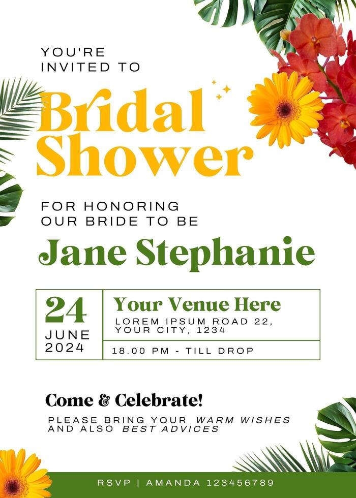 Tropical Colorful Sunflower Bridal Shower Invitation template