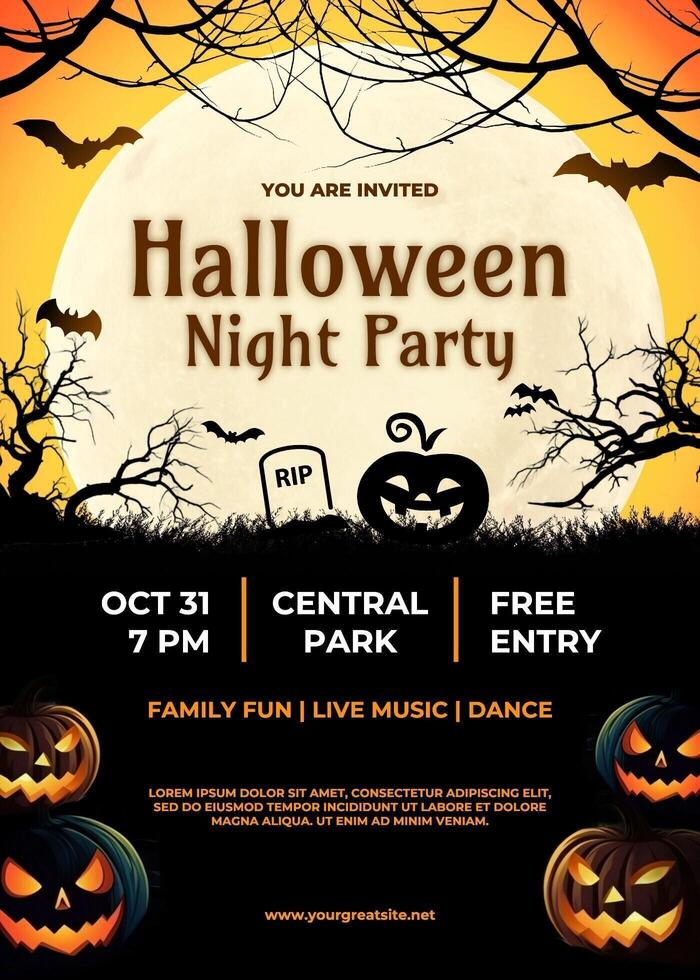 Orange Halloween Night Party Invitation template