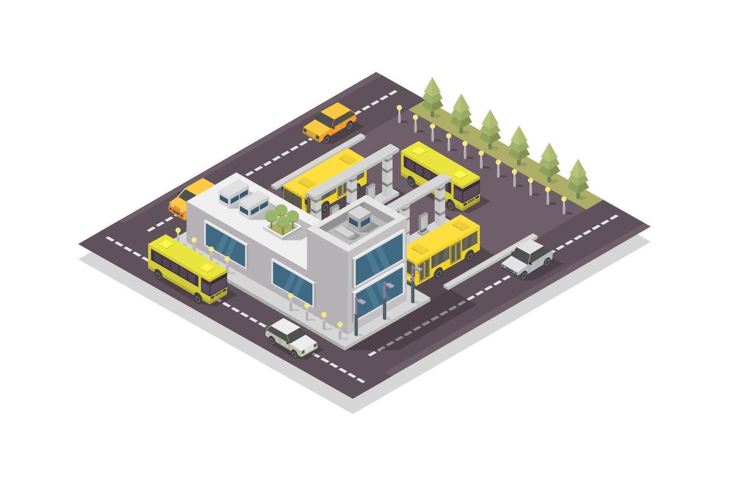 Isometric bus station on white background vector