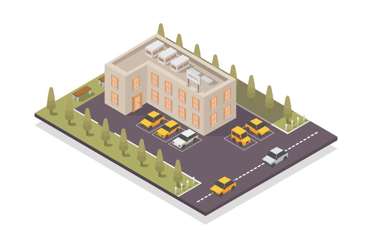 Hotel building isometric on white background vector