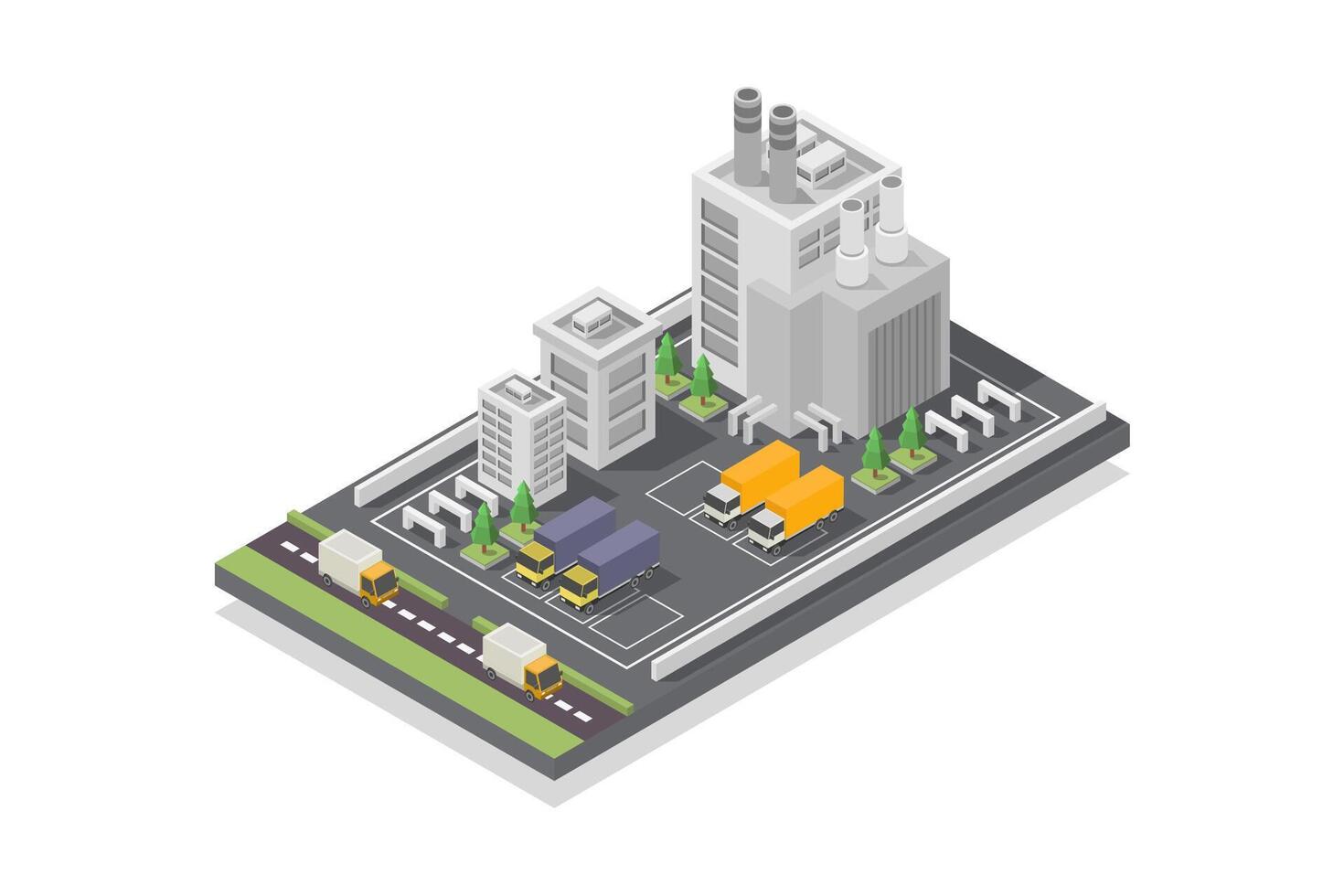 isométrica industria edificio en blanco antecedentes vector