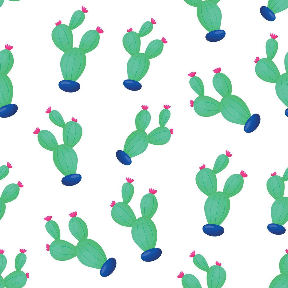 Hand drawn decorative seamless pattern with cactus in pot. vector