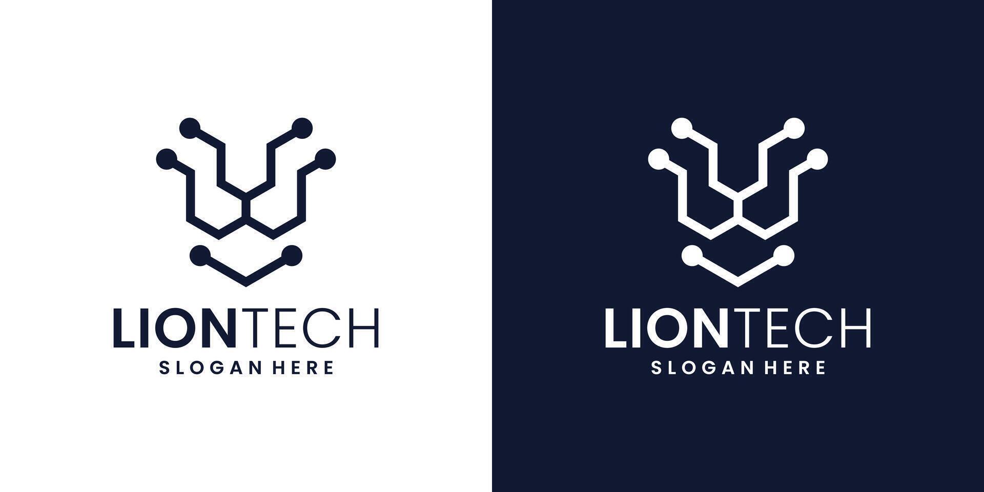 Abstract lion logo design template and technology connection logo with line style design graphic illustration. Symbol, icon, creative. vector