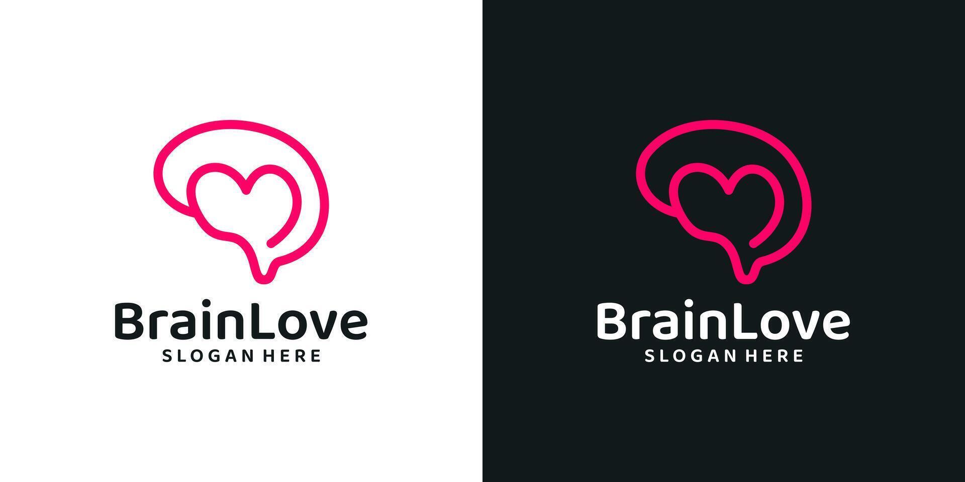 Brain logo design template with heart love logo design graphic . Symbol, icon, creative. vector