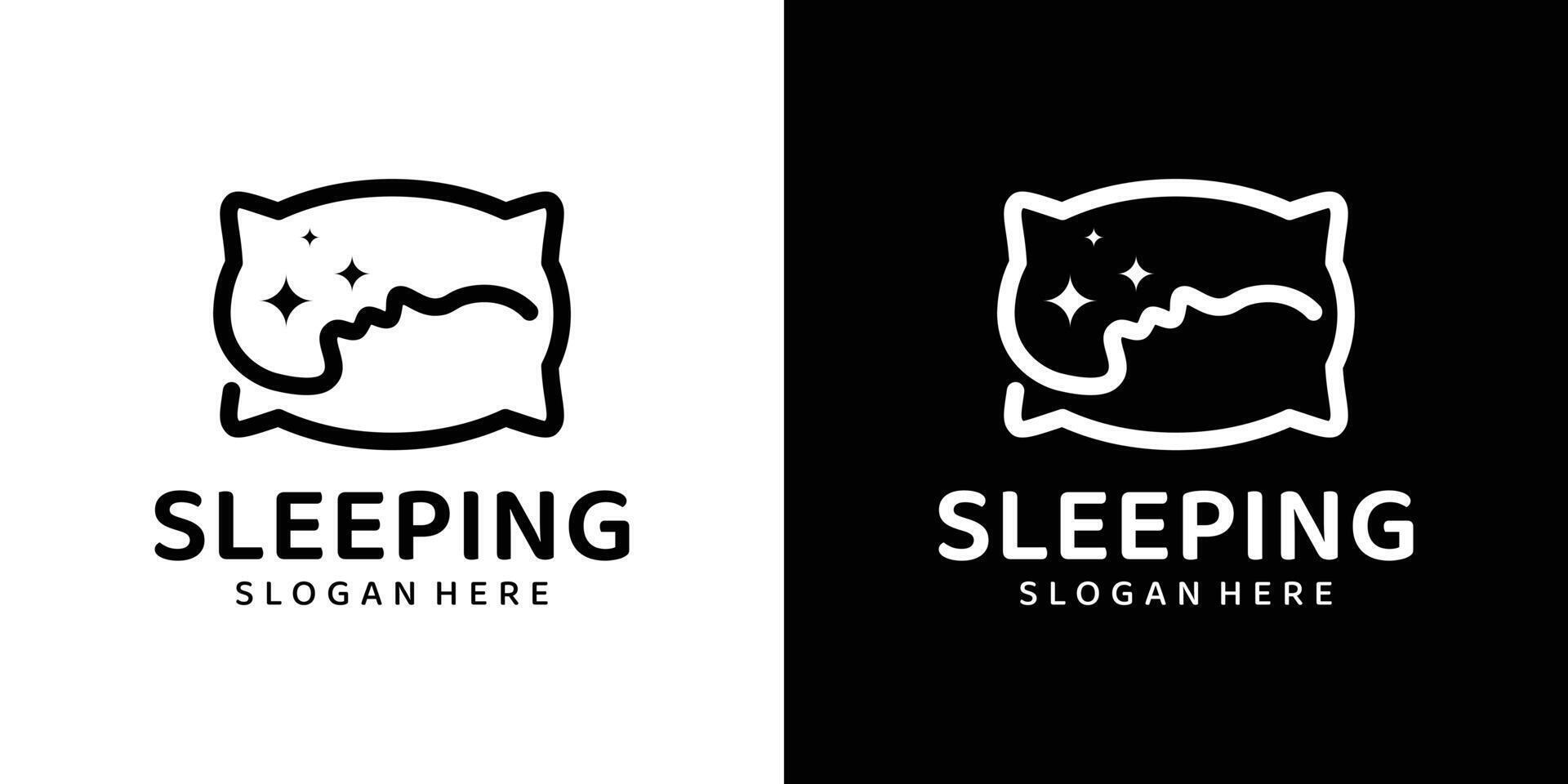 Pillow logo design template with the head of the person is sleeping and with an abstract line model graphic design . Symbol, icon, creative. vector