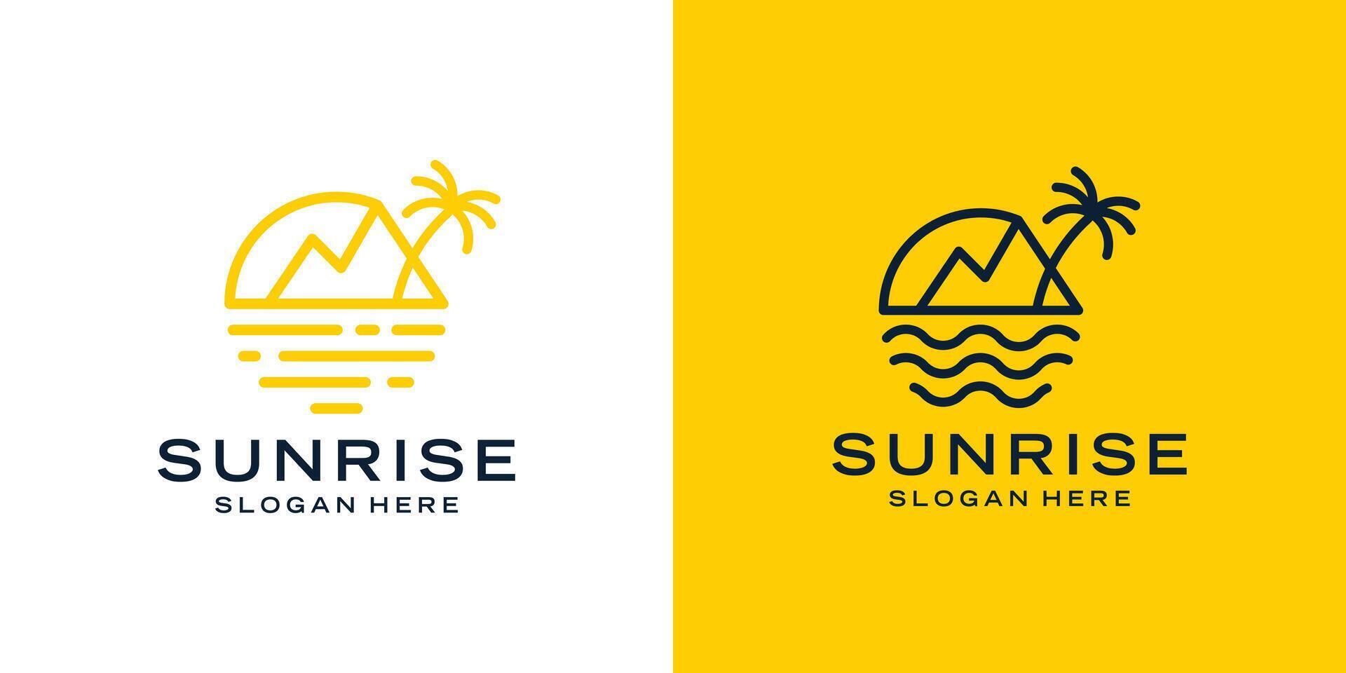 Mountain and sun views logo design template with modern line style design graphic illustration. Symbol, icon, creative. vector