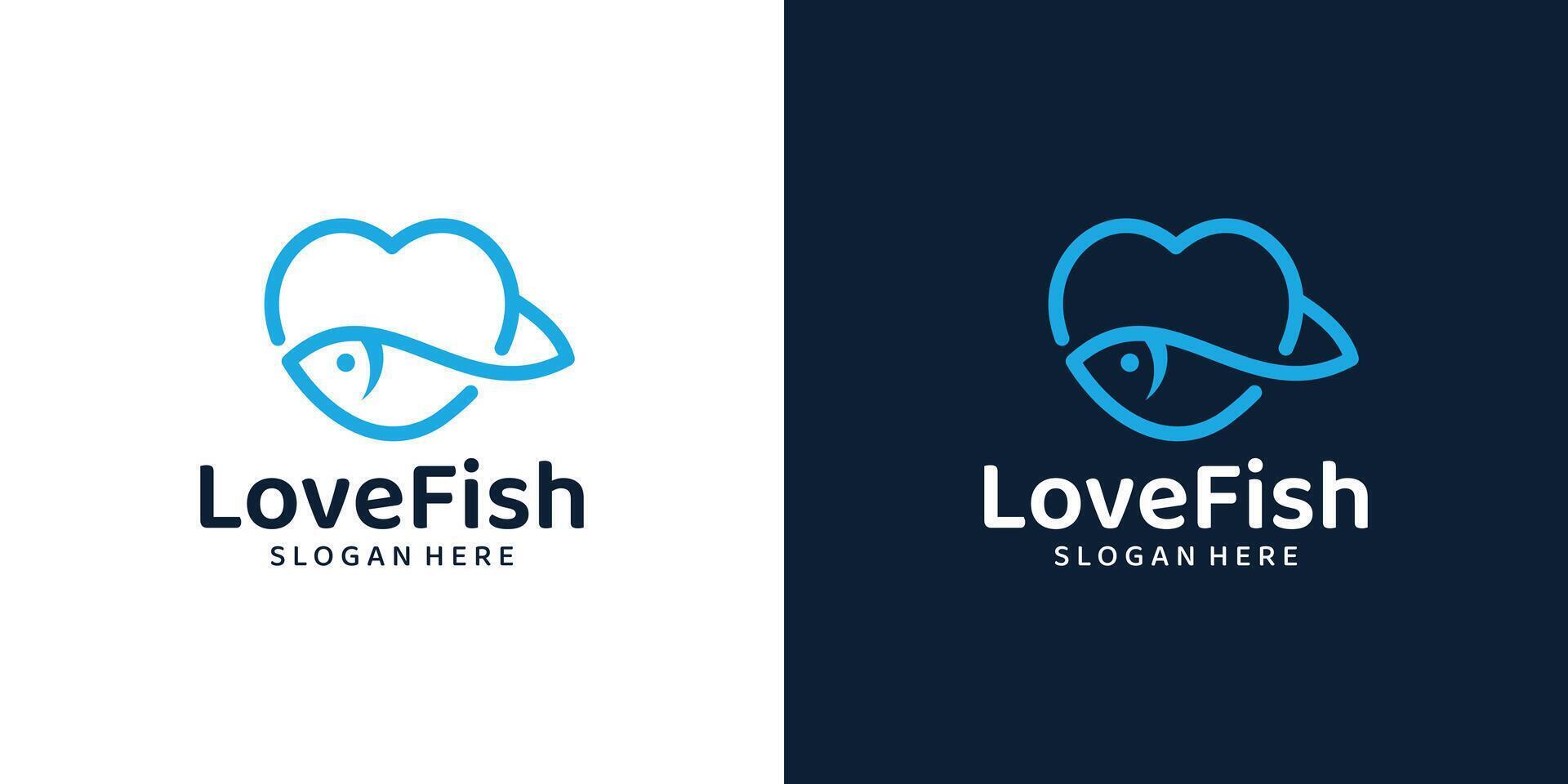 Heart love design template. Fish logo with line art style design graphic illustration. Symbol, icon, creative. vector