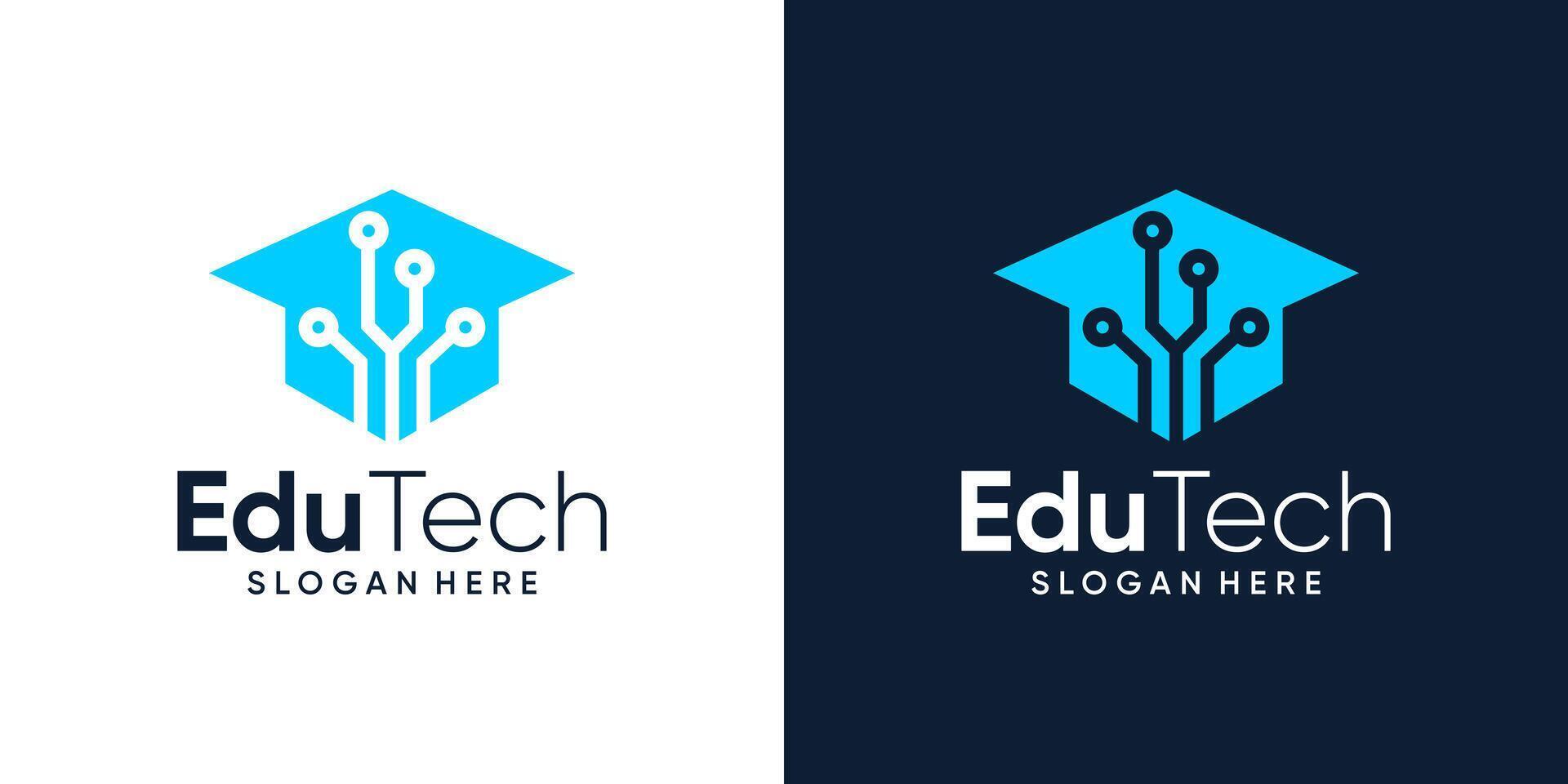 College, Graduate cap, Campus, Education logo design and symbol tech, internet, system, Artificial Intelligence and computer logo graphic design. vector