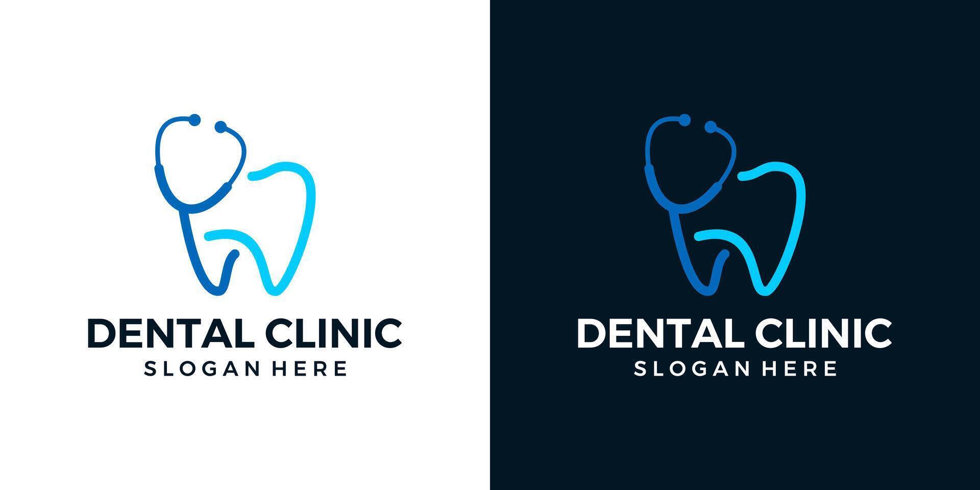 Dentist clinic logo design template. Abstract line model tooth shape with stethoscope graphic design illustration. icon, symbol, creative. vector