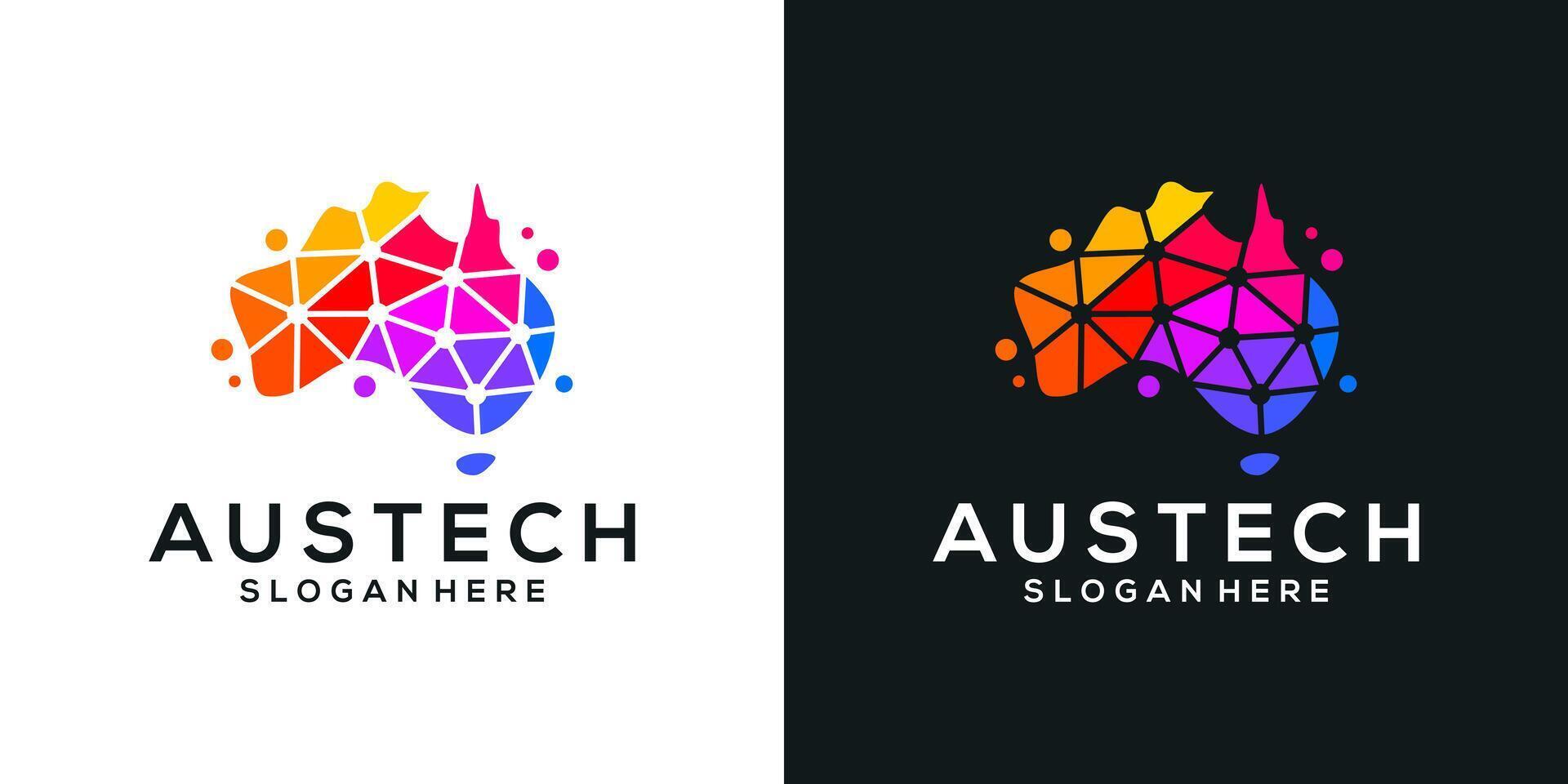 Map of australia logo design template with abstract dot, molecule and network Internet system logo design graphic . Symbol, icon, creative. vector