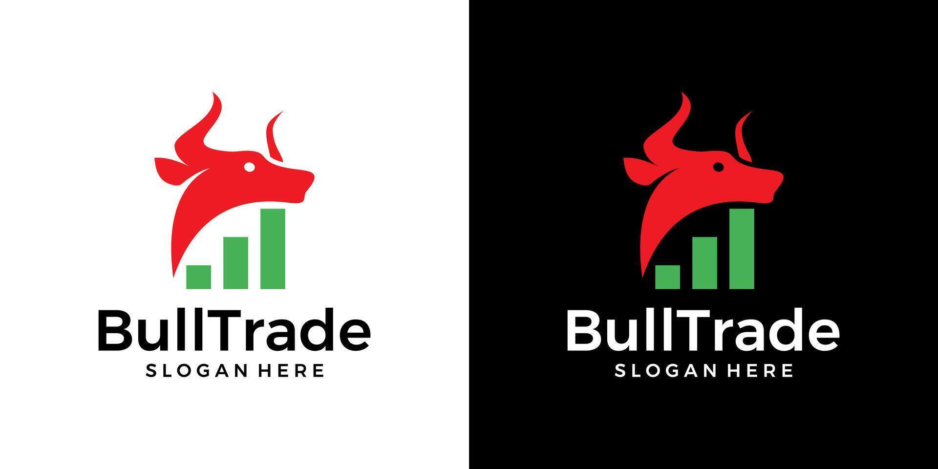 Trading investment logo design template. Bull logo with marketing financial investment chart logo design graphic . Symbol, icon, creative. vector
