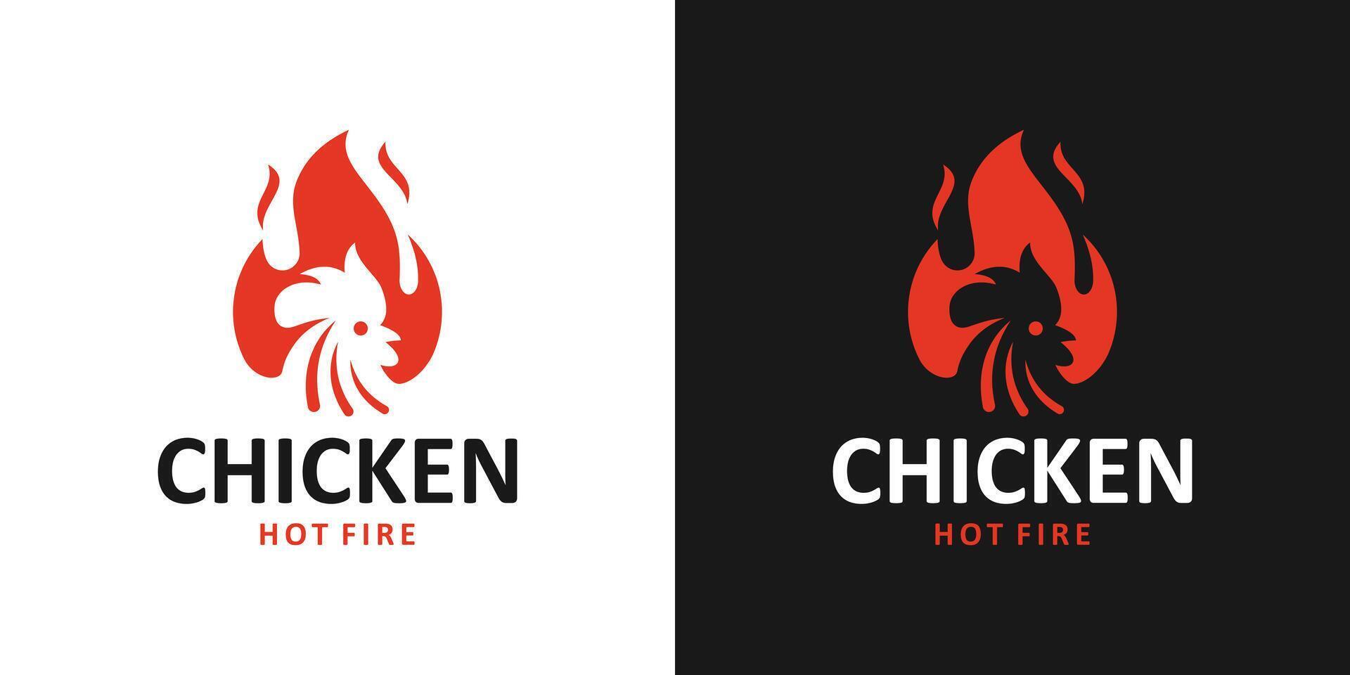 Fire chicken logo design template. Hen flame hot design graphic illustration. Symbol food restaurant, icon, creative. vector