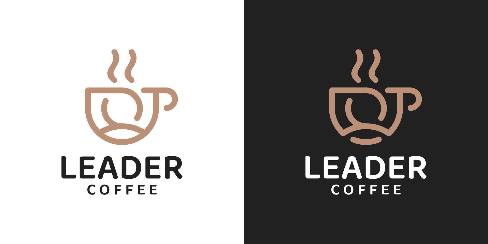 Coffee cafe logo design template. Coffee cup logo and leader with line art style design graphic illustration. Symbol, icon, creative. vector