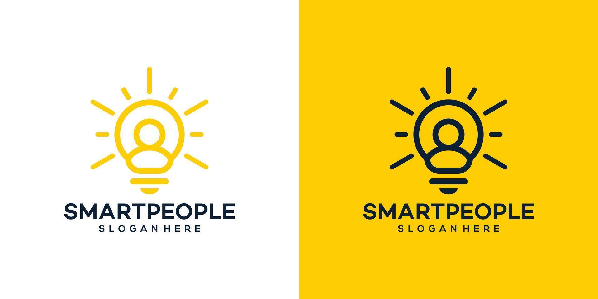 Smart leader logo design template. Lamp logo with people design graphic illustration. Symbol, icon, creative. vector