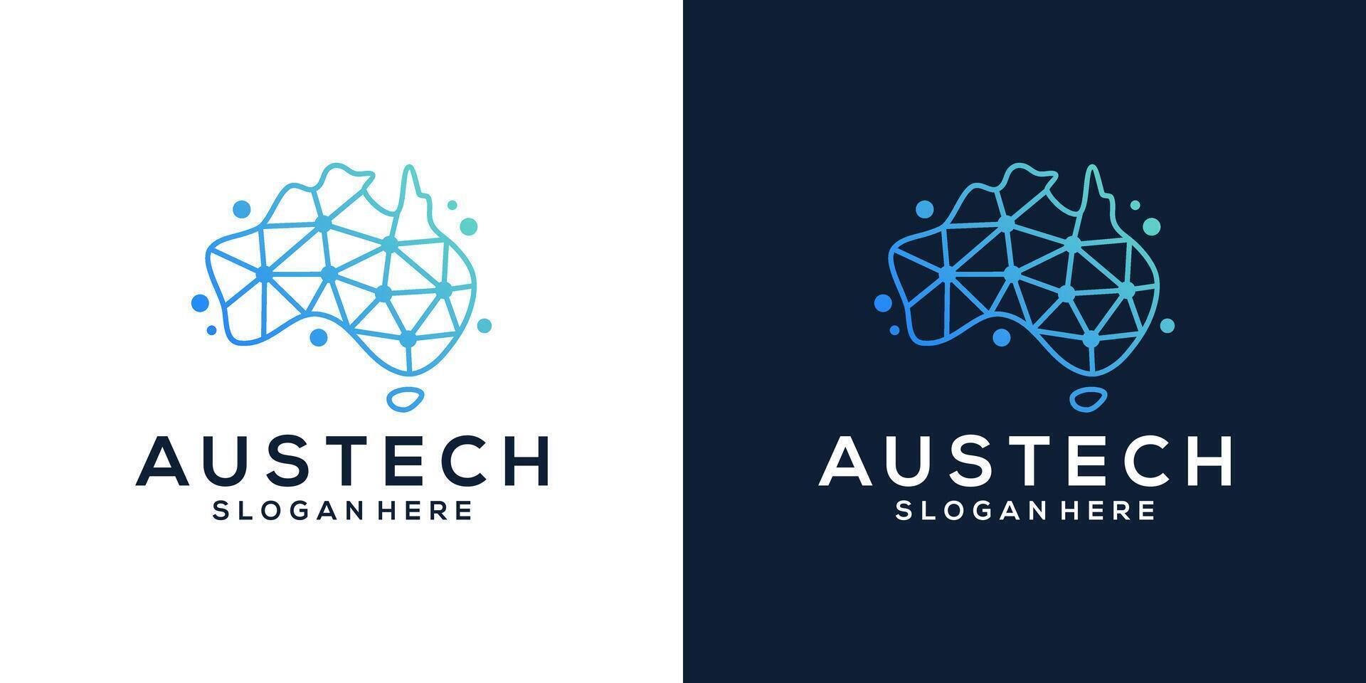Map of australia logo design template with abstract dot, molecule and network Internet system logo design graphic . Symbol, icon, creative. vector