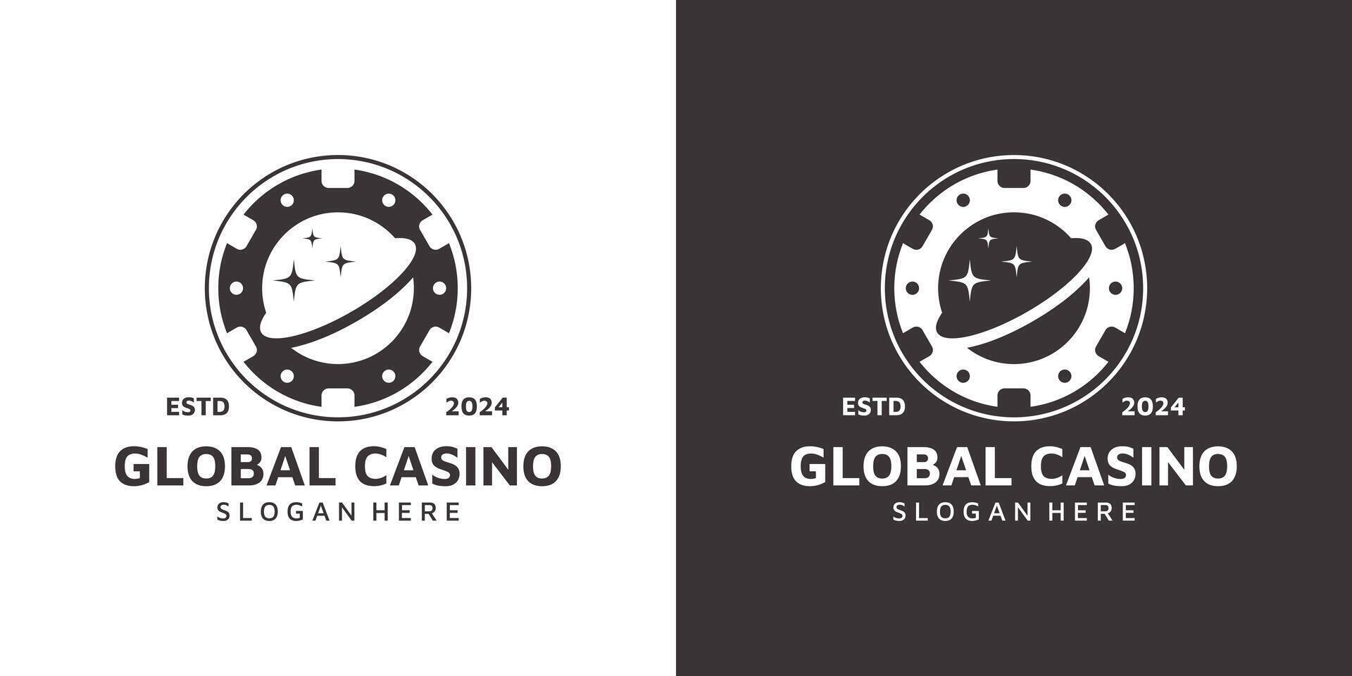 Casino coins logo design template with globe graphic design illustration. icon, symbol, creative. vector
