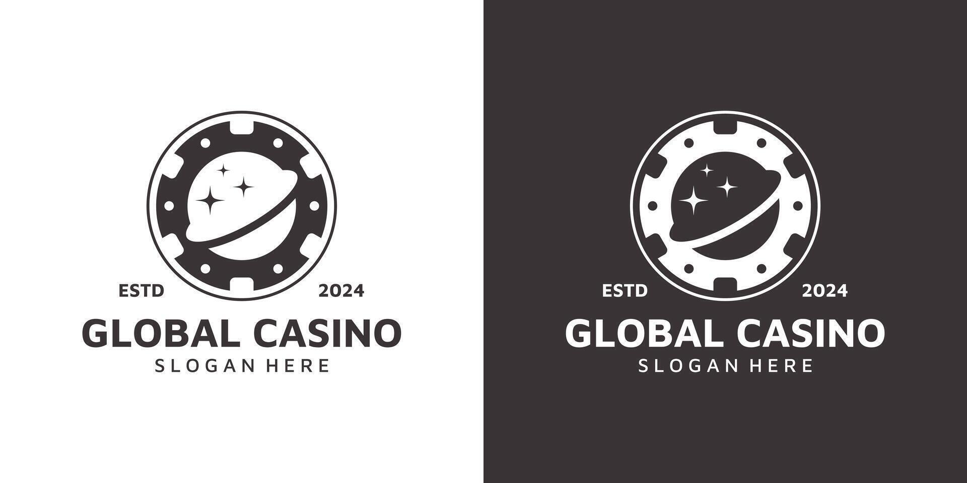 Casino coins logo design template with globe graphic design illustration. icon, symbol, creative. vector