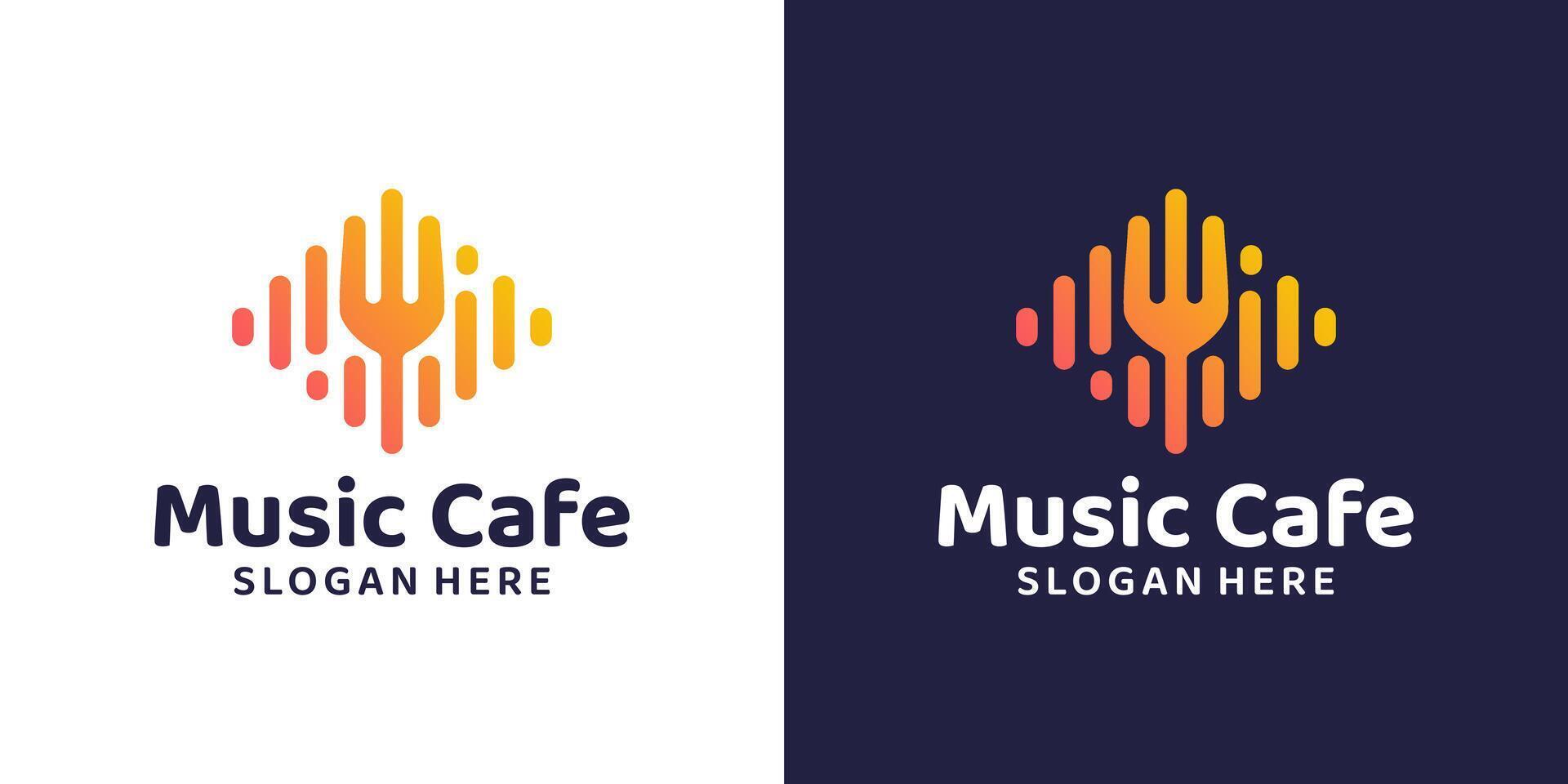 Music cafe logo design template. Sound audio wave with spoon fork graphic design . Symbol, icon, creative. vector