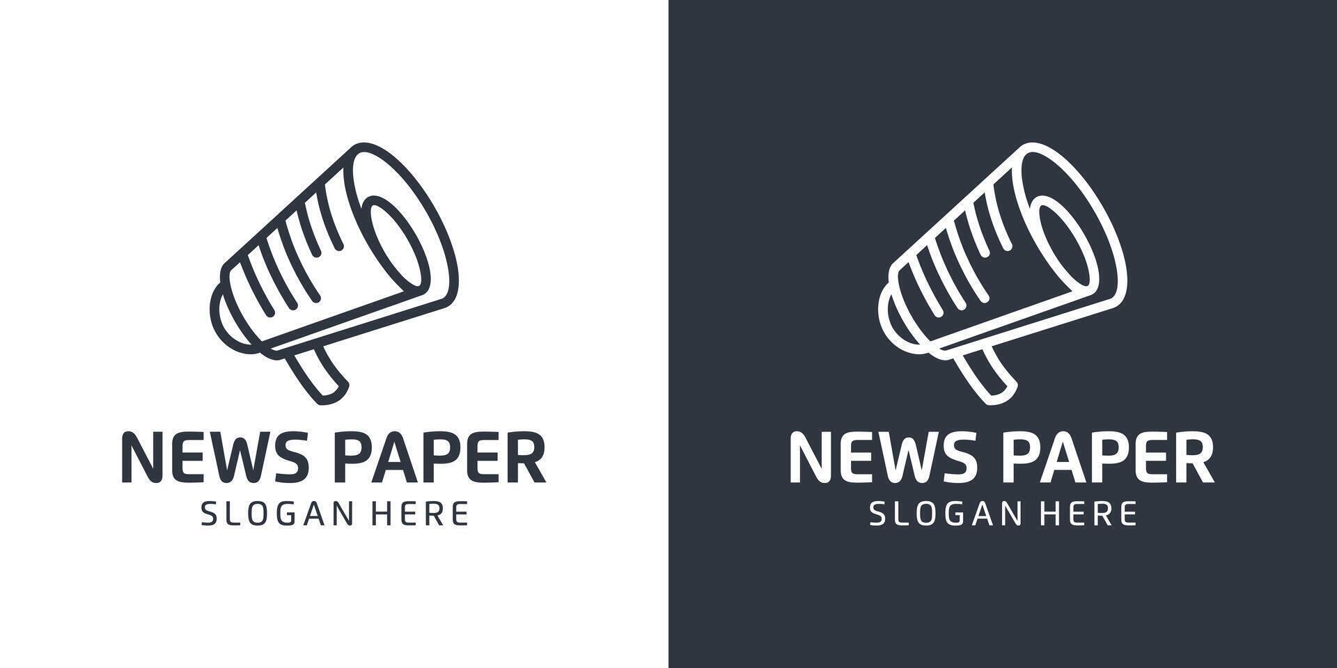 Megaphone logo design template with news paper documents and with abstract line model graphic design . Symbol, icon, creative. vector