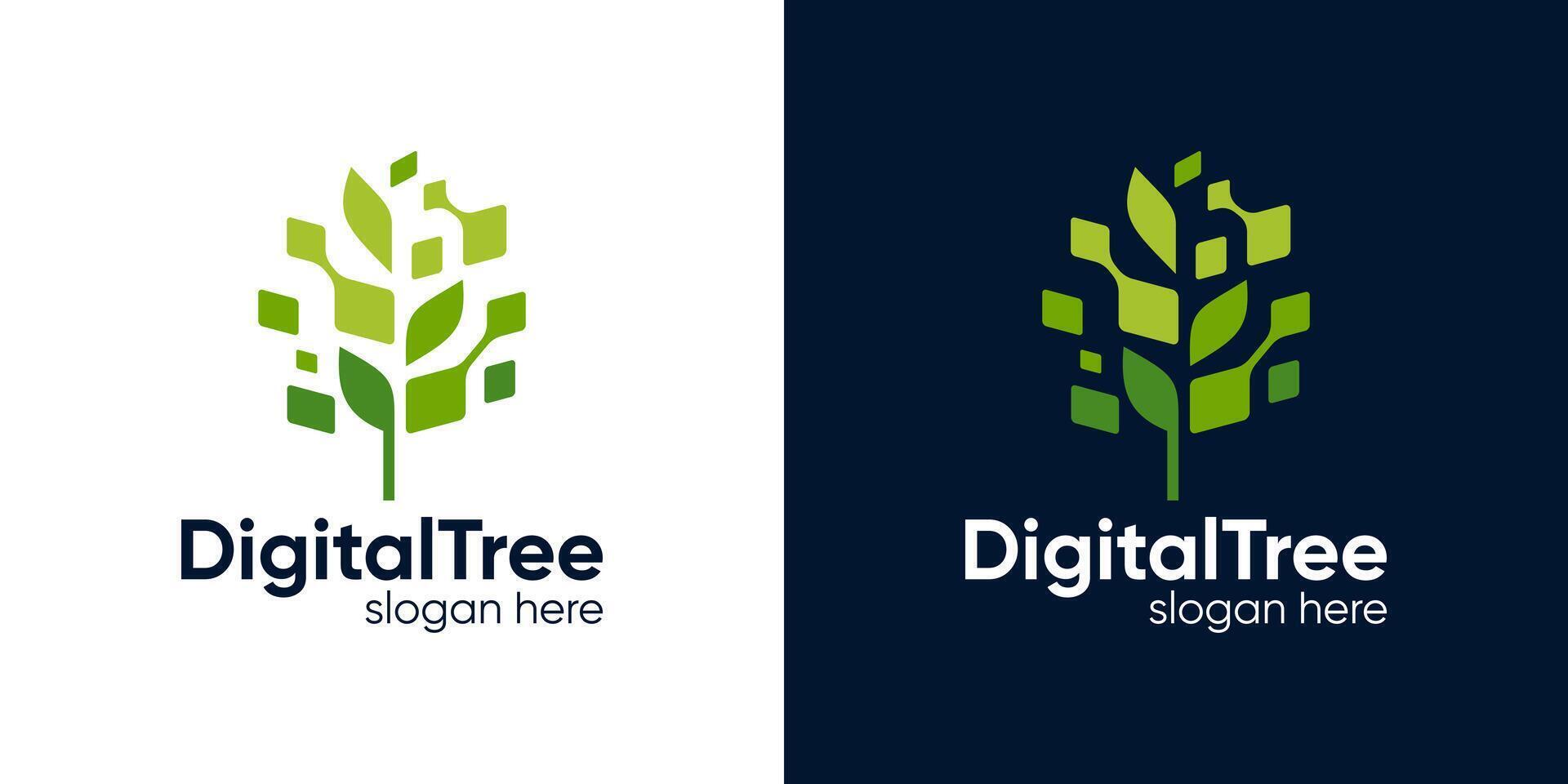Abstract tree logo design template with digital pixel technology graphic design . Symbol, icon, creative. vector