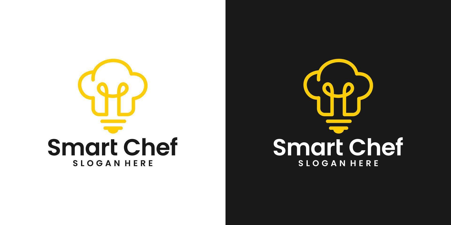 Smart chef logo design template. Chef hat logo with light bulb with line style design graphic illustration. Symbol, icon, creative. vector